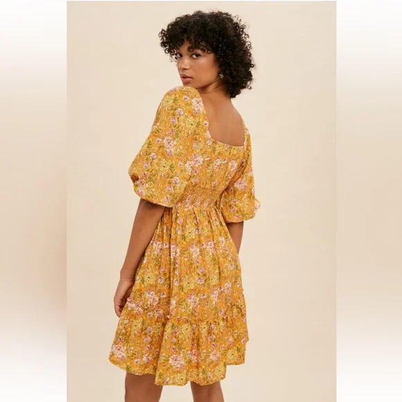 Sweetheart Floral Midi Dress|Golden Poppy - Picture 3 of 4